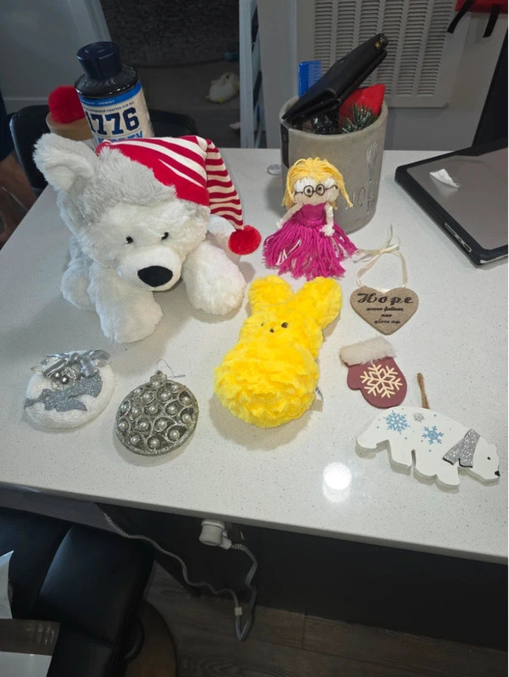 Peeps Yellow Bunny Plush and Assorted Holiday Ornaments Set